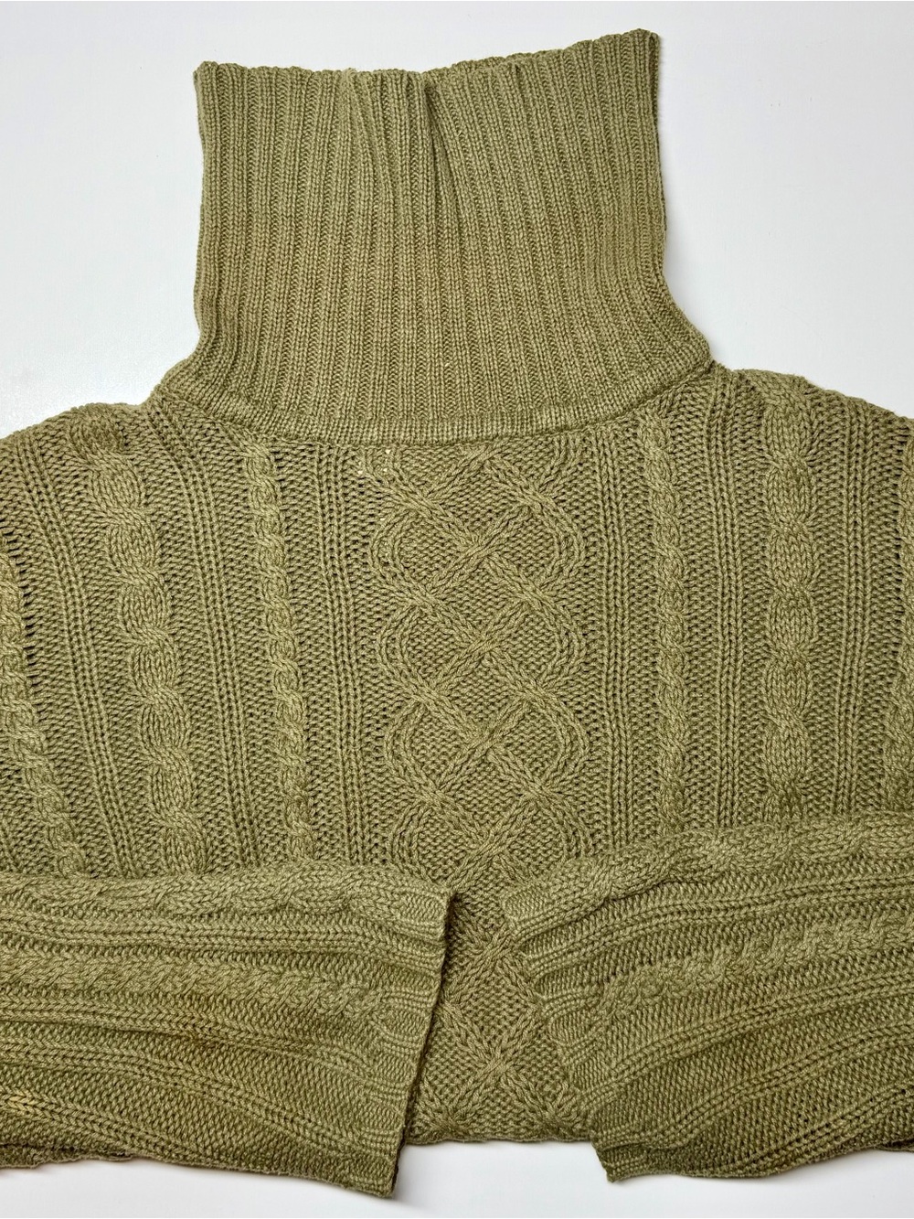 High Sierra Olive Green Cable Knit Turtleneck Sweater Ramie Cotton Women’s M 90s
